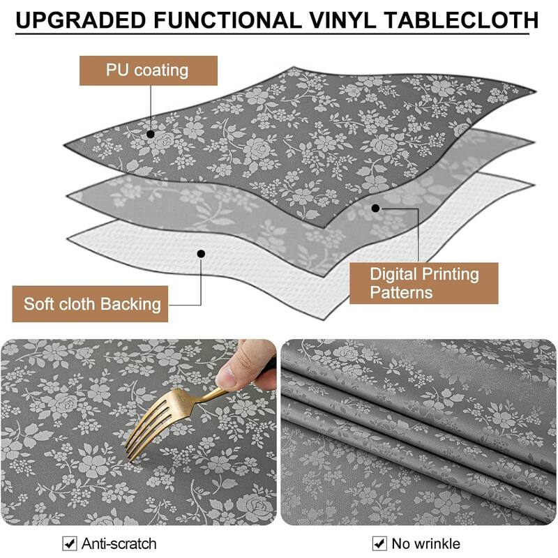 Waterproof Wipeable Vinyl Tablecloth,Rectangle Heavy Duty Table Cloth,140"L x 60"W