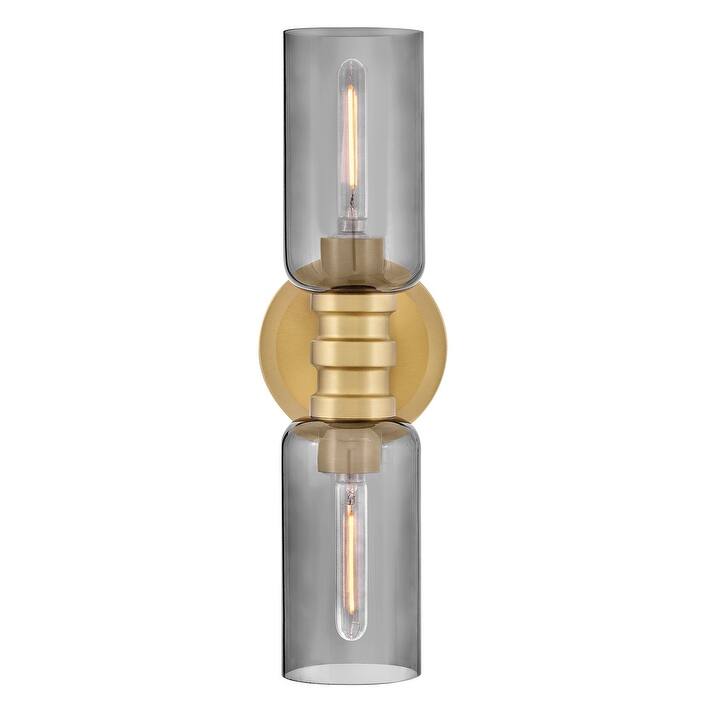 Lark 85612-SM Naomi 2 Light 5" Wide Vanity Light with Smoked Glass - Lacquered Brass / Smoked