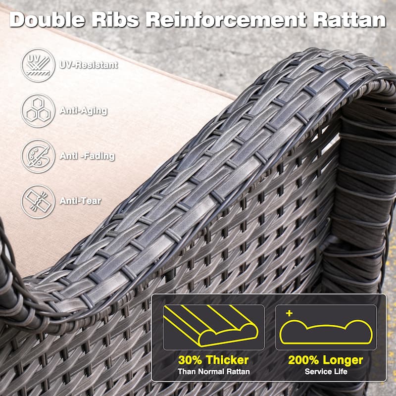 OVIOS 3-piece Patio Wicker Swivel Chair Set