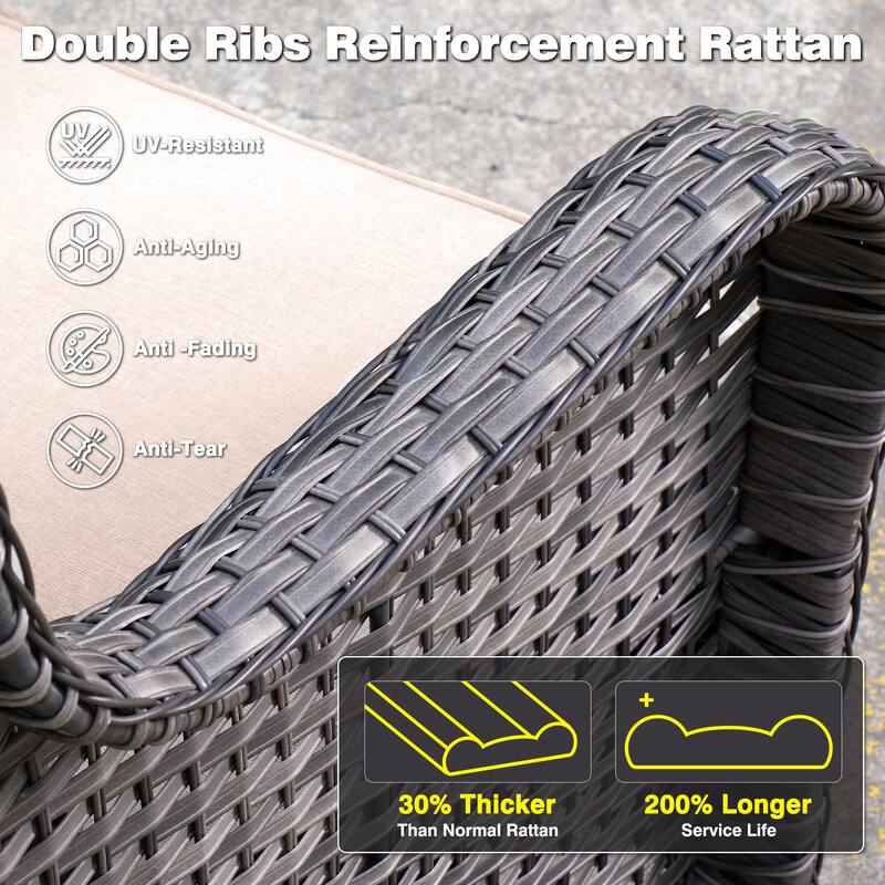 OVIOS 9-piece Patio Wicker Swivel Rocking Chair Set With Fire Pit