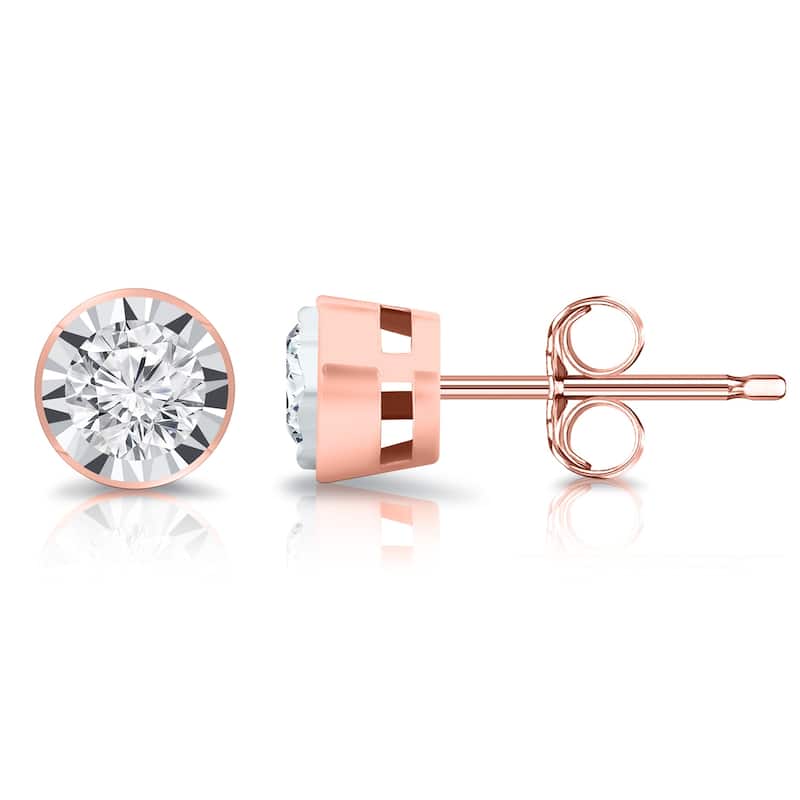 Auriya 14k Gold 5/8ctw Round Diamond Stud Earrings Bezel-set (G-H, VS1-VS2) - Rose
