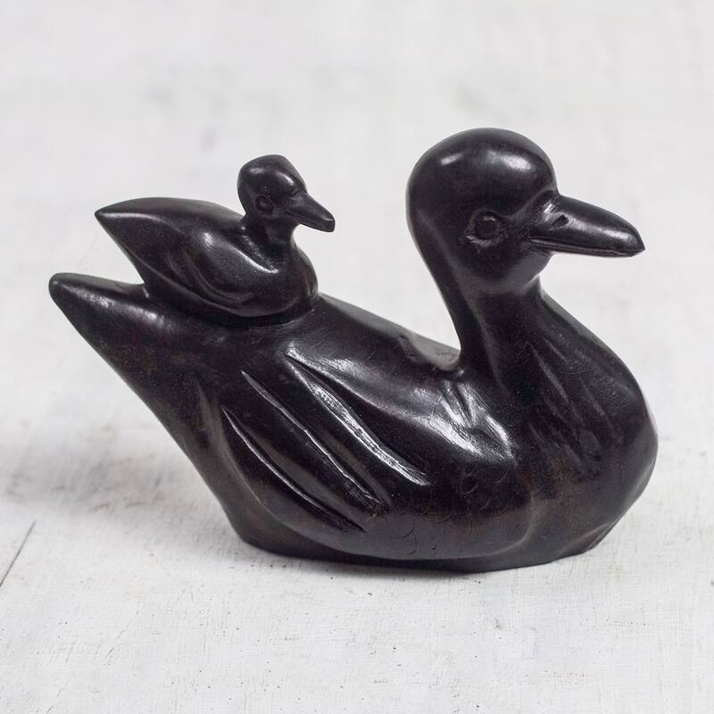 Novica Handmade Duck Mother Wood Sculpture