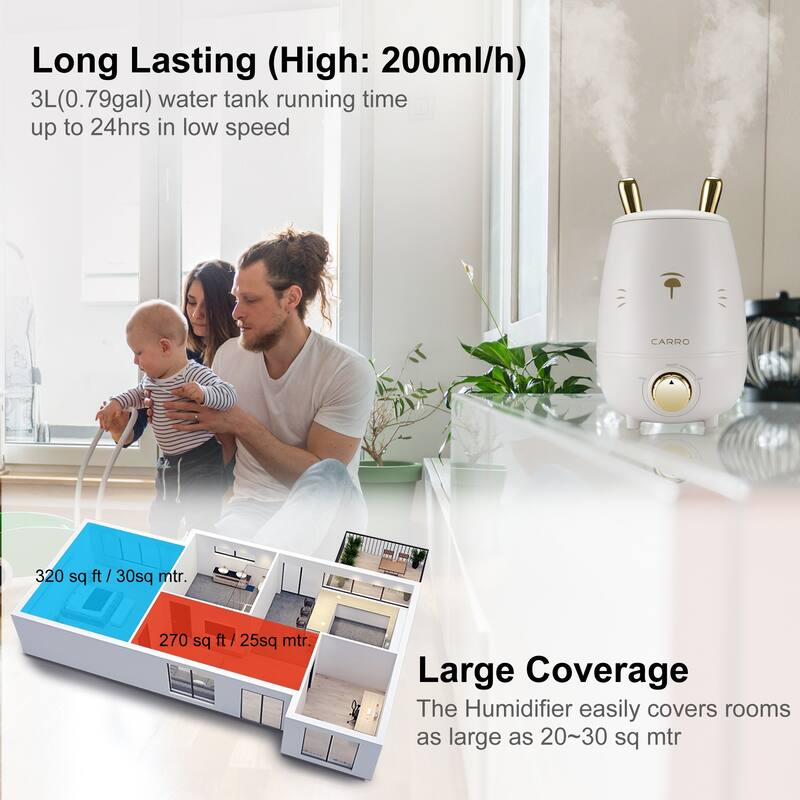 Zukis 3L Top Fill Cool Mist Humidifier with Aroma Tray For Rooms