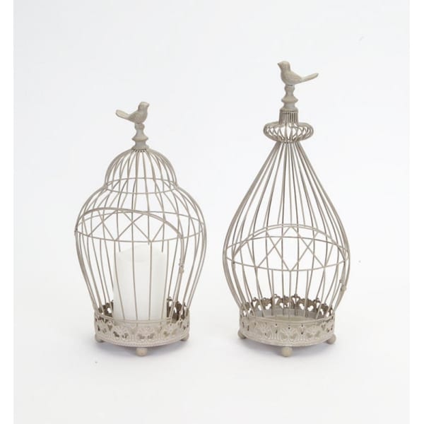 Set Of 2 Vintage Rose Taupe Antique Style Wire Birdcage Pillar Set Of 2 Vintage Rose Taupe Antique Style Wire Birdcage Pillar Candle Holders 15 75