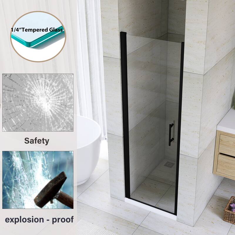 Pivot Semi-Frameless Shower Door in Matte Black Finish