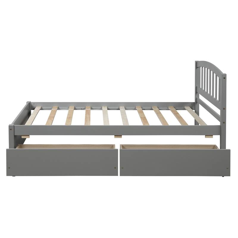 Platform Storage Bed Wood Bed Frame with Two Drawers and Headboard