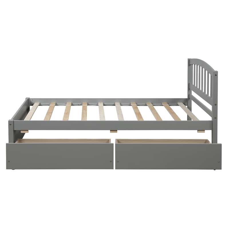 Twin Wood Storage Bed Frame with Headboard and Two Drawers, Gray