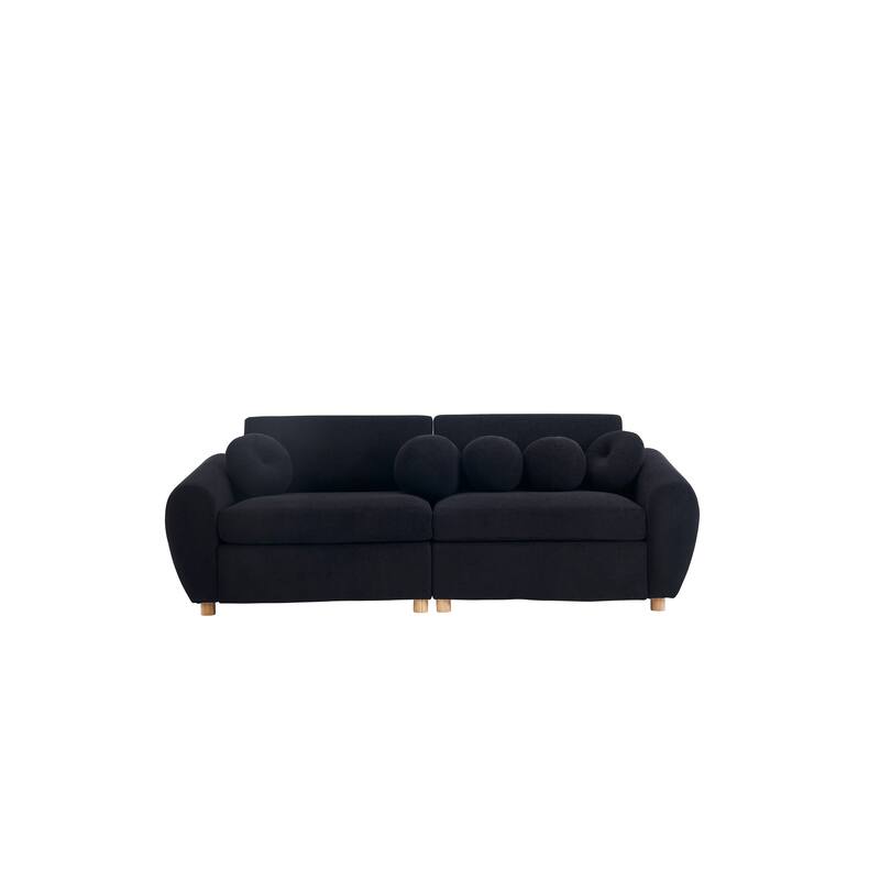Modern Tufted Chenille Loveseat, Futon Sectional Love Seat Couch, Upholstered Sofa with 2 Pillows & 3 Lumbar Pillows