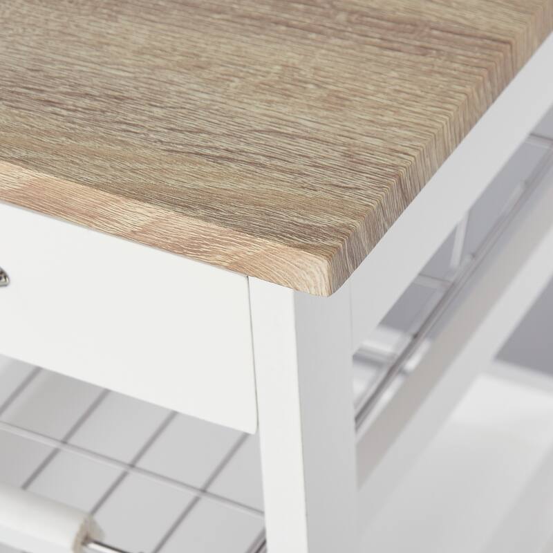 HOMCOM Mobile Rolling Kitchen Island Trolley Serving Cart with Underneath Drawer & Slide-Out Wire Storage Basket