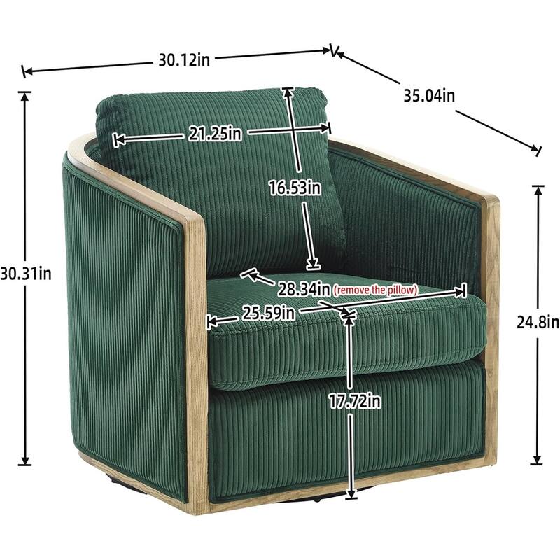 Roomfitters Modern Corduroy Swivel Barrel Chair, 360 Lounge Club Chair with Deep Seat for Living Room or Office