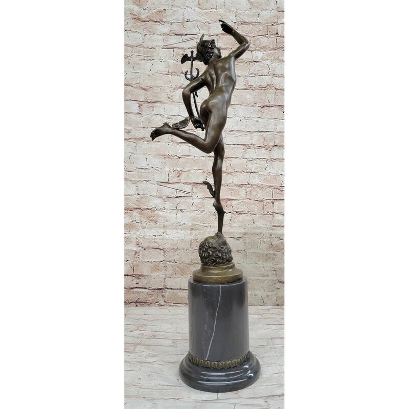 Flying Mercury Hermes W/ Caduceus Bronze Statue Sculpture Figure By Giambologna 21 Inches X 13 Inches