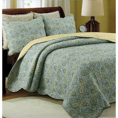 Green Paisley Country Style 3-piece Cotton Quilt Set