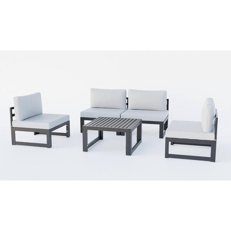 Chelsea 5-Piece Modern Armless Patio Sectional and Coffee Table for Patio Garden Summer Yard Porch - Grey