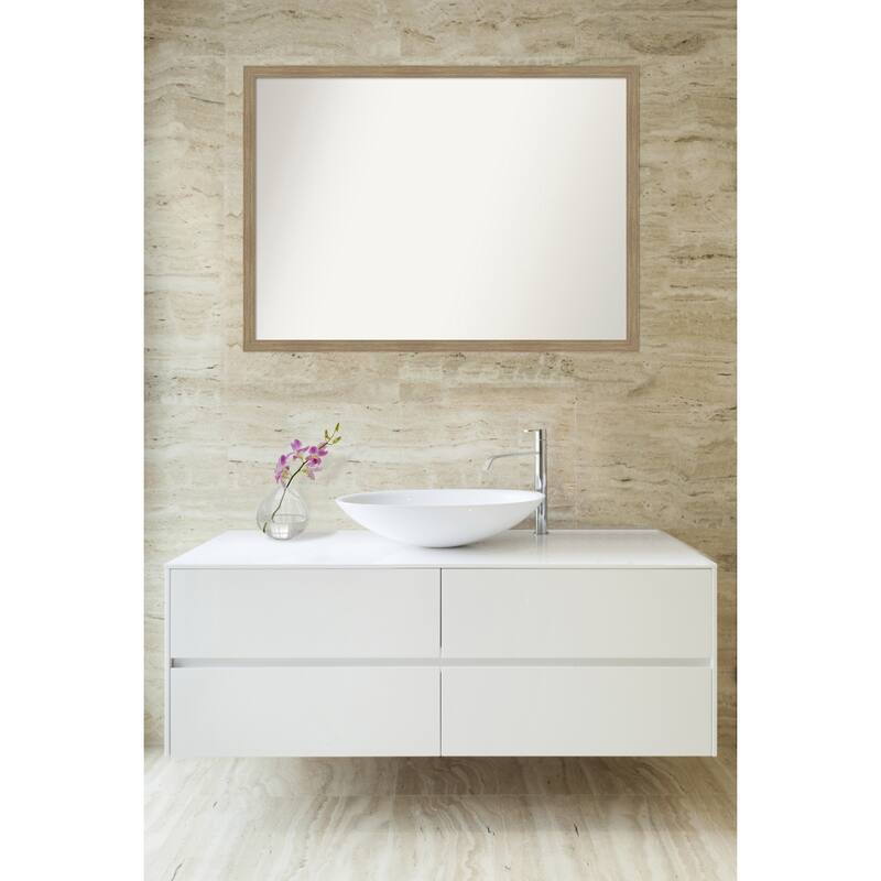 Woodgrain Stripe Non-Beveled Wood Framed Bathroom Vanity Wall Mirror