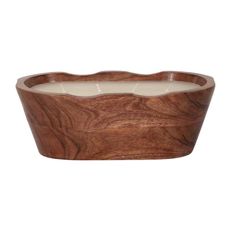 Sagebrook Home Vanilla Oval Bowl Candle, Natural, Oval, 3"H, Wood - 9" x 6" x 3"