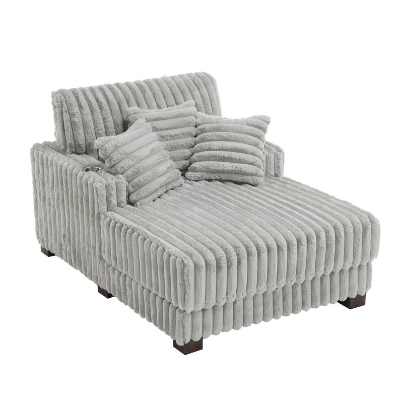 41.7" W Upholstered Plush Corduroy Chaise Lounge with Pillows
