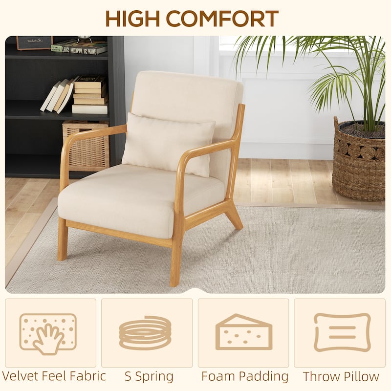 Fabric Accent Chair Armchair with Wood Legs for Bedroom