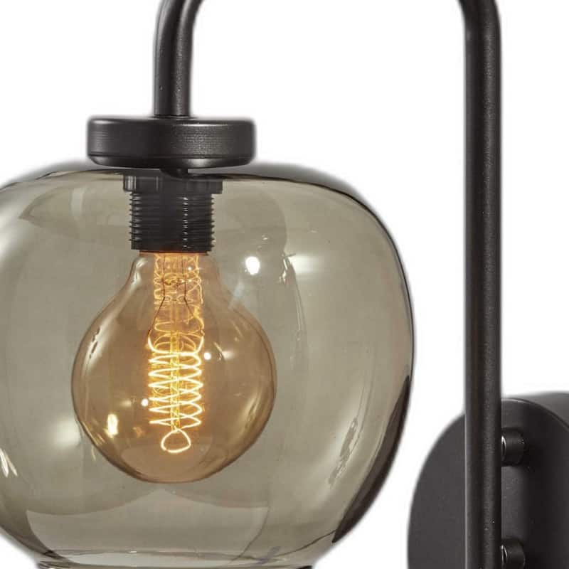 Matte Black Metal Wall Lamp with Clear Globe Shade and Edison Bulb Included - 12” x 7.50” x 12.50” (D x W x H)