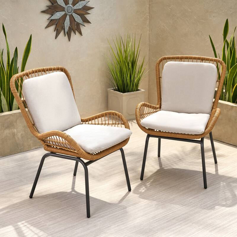 Wicker Club Chairs Set of 2, Patio Chair with Cushions, Metal Legs