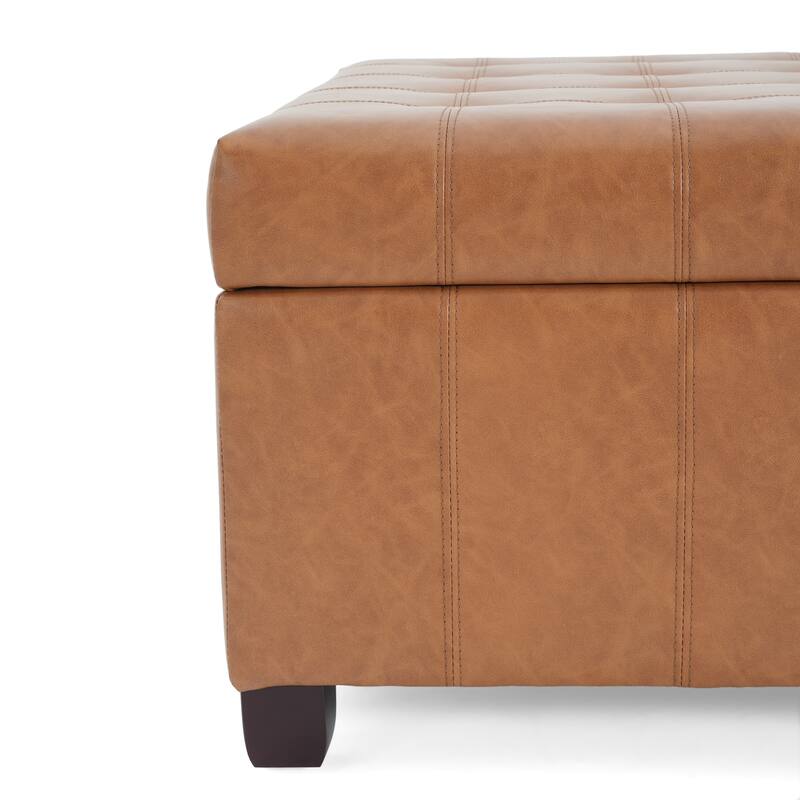 Upholstered Tufted PU Leather Storage Ottoman with Soft Close