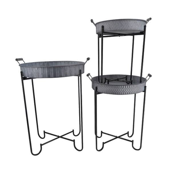 Patterned Tray Shape With Handles On Metal Frames Plant Stand (Set Of 3