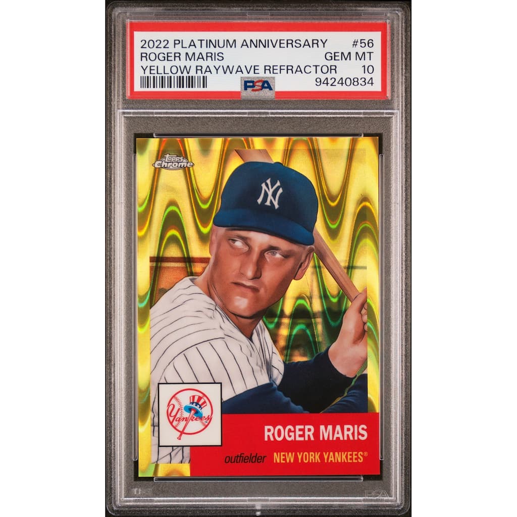 Roger Maris 2022 Topps Chrome Yellow Raywave Refractor Baseball Card #56 Graded PSA 10 131/250 - 8' x 11'