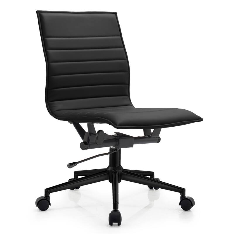 Set of 2 Modern Office Chairs, Upholstered PU Leather Ribbed Armless Mid Back with Metal Frame, Adjustable Height, Tilt