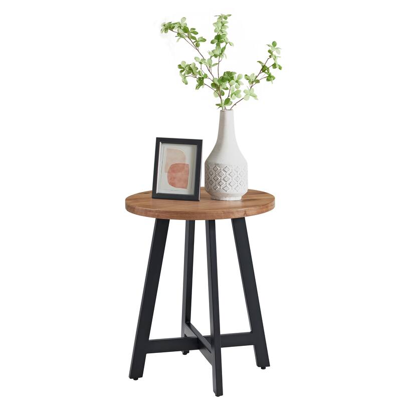 Lavish Home Industrial Round End Table, Walnut Finished Top and Black Base