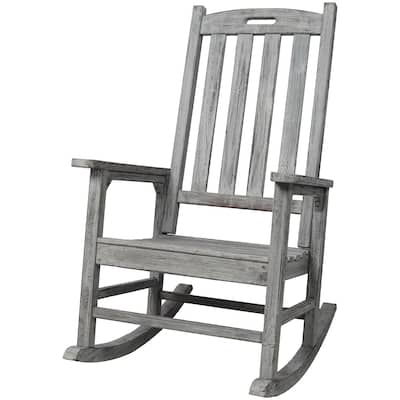 Wooden Oversized Porch Rocker Chair With Wide Seat And Tall Backrest (Excluding the table)