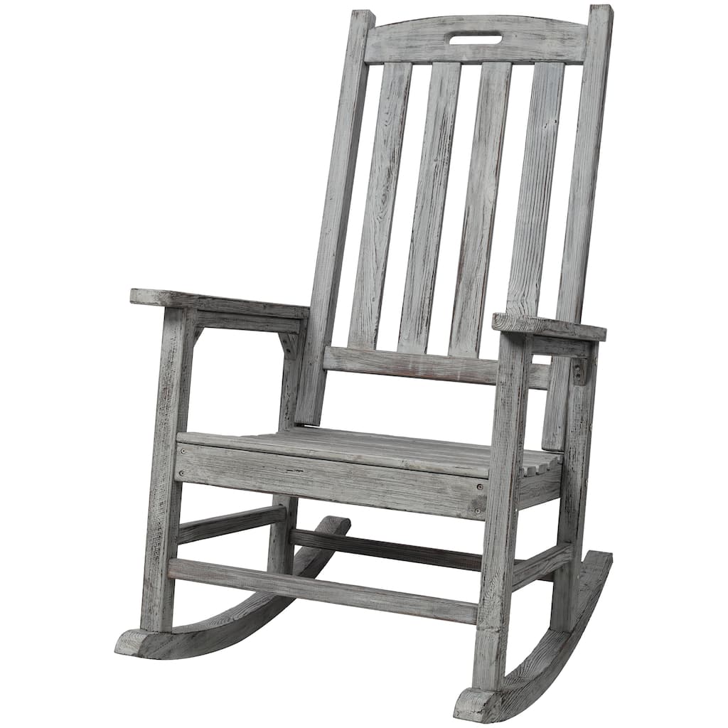 Wooden Oversized Porch Rocker Chair With Wide Seat and Tall Backrest,High Back Smooth Rocking Chairs for Outdoor & Indoor