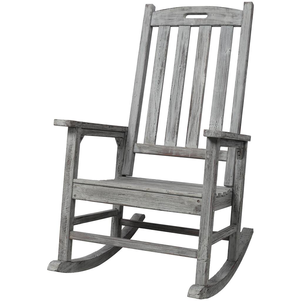 Wooden Porch Rocker Chair Wide Seat and Tall Backrest,High Back Smooth Rocking Chairs for Outdoor & Indoor,Light