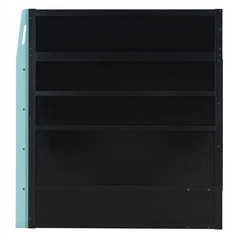 Full Size Loft Bed with Bulit-in Desk and RGB Light, Wooden Loft Bedframe w/ Multi-storage Shelves & Ladder, Kids Playhouse Bed