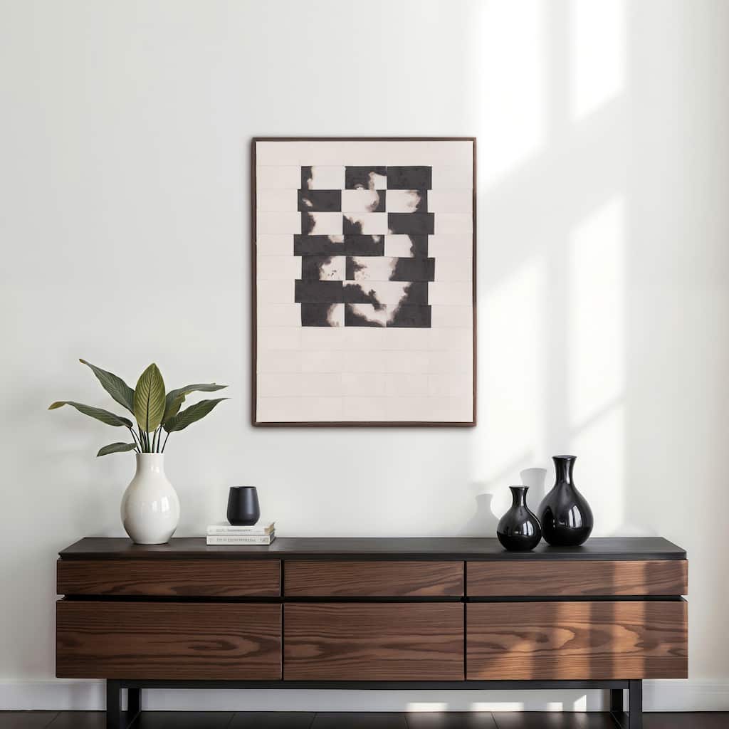 Canvas Art Wood Frame Abstract Design Modern Wall Decor - 40" Ivory