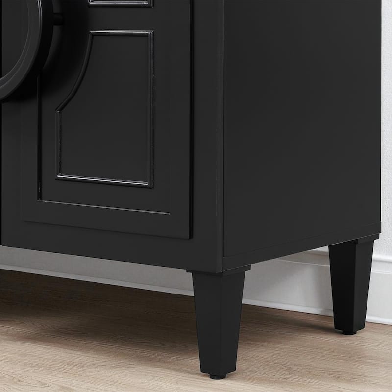 French-Inspired Four-Door Sideboard with Round Ring Handles, Sturdy MDF Cabinet for Dining or Entryway