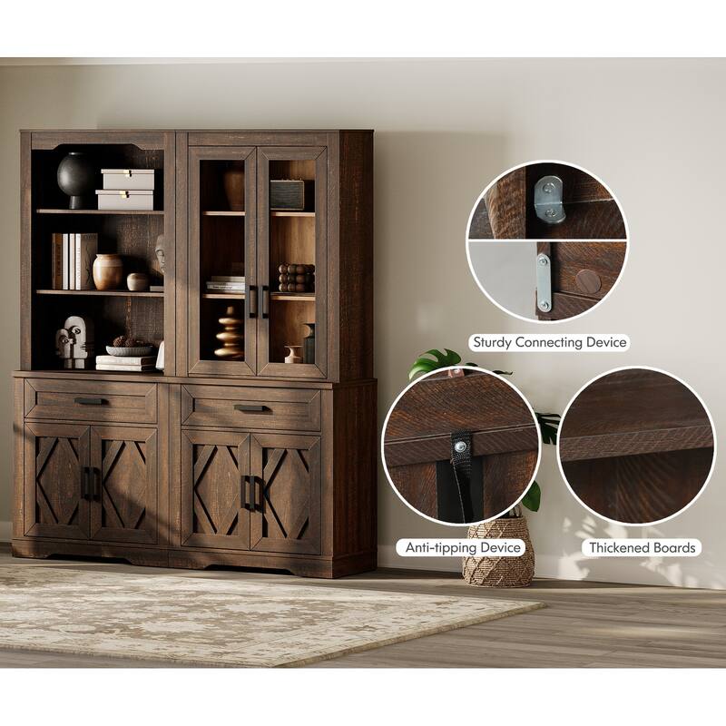 5 Tier Bookcase with Barn Door,73.3" Tall Open Storage Bookshelf