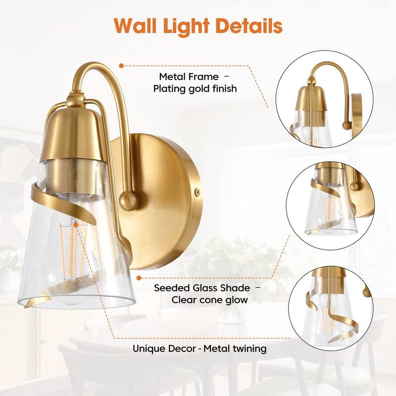 Parrot Uncle 5" Modern Gold Seeded Glass 1-Light Wall Light Sconce