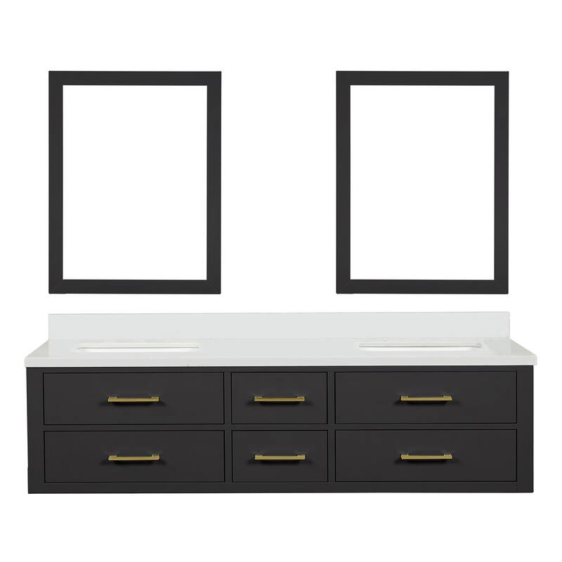 Castor 60 in W x 22 in D Black Double Bath Vanity, Cultured Marble Top, and 28 in Mirrors