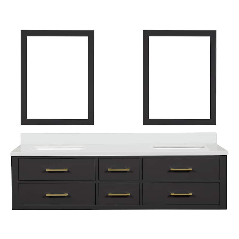 Castor 60 in W x 22 in D Black Double Bath Vanity, White Quartz Top, and 28 in Mirrors