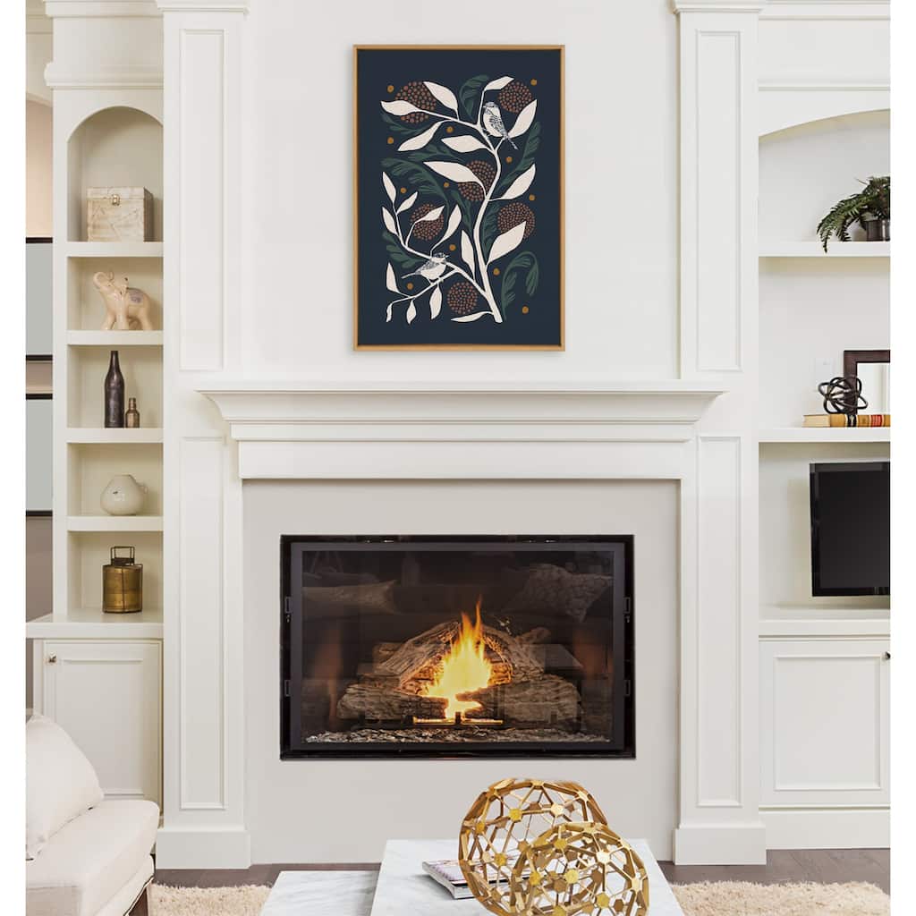 Kate and Laurel Sylvie Duo Bird Branch Framed Canvas by Hannah Beisang
