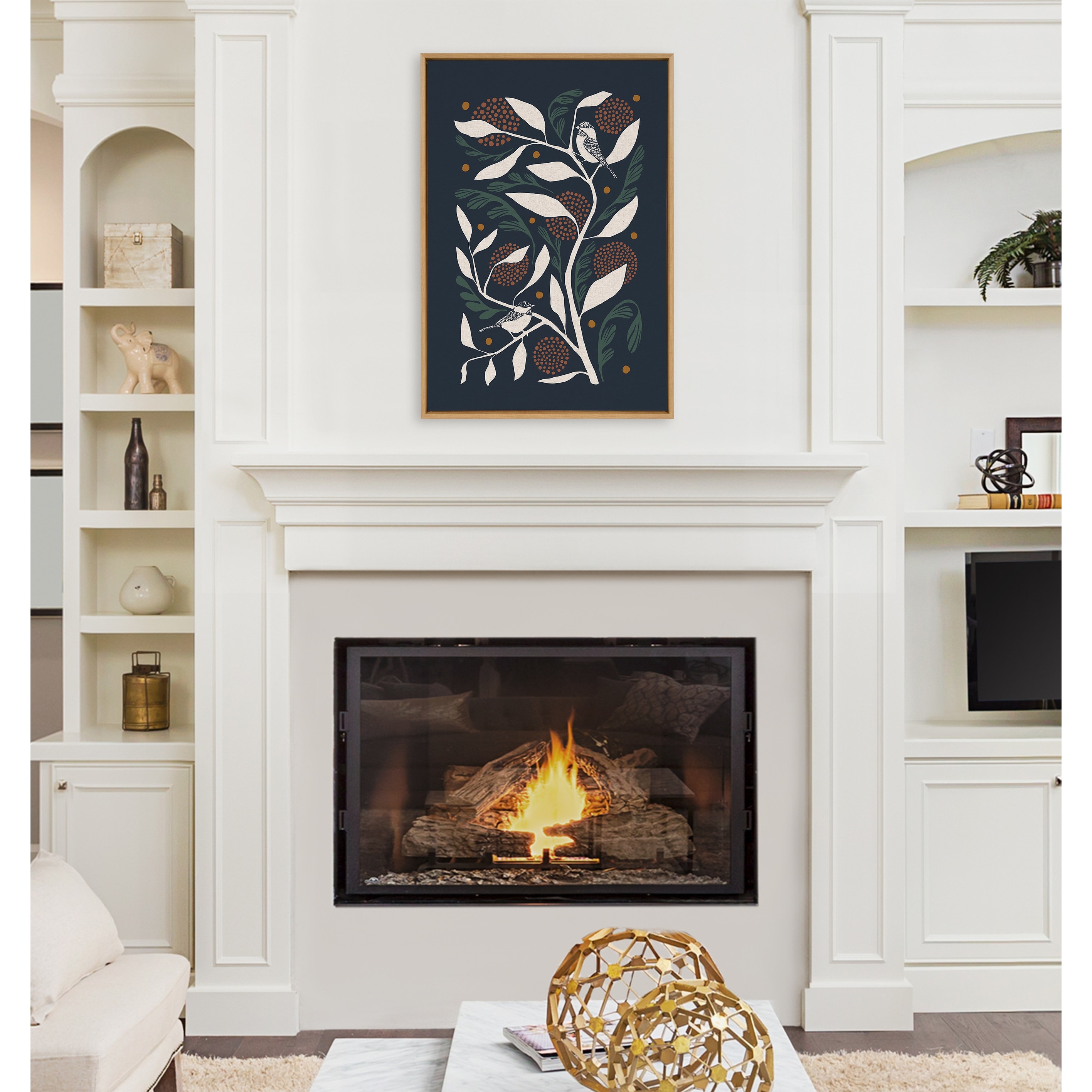 Kate and Laurel Sylvie Duo Bird Branch Framed Canvas by Hannah Beisang