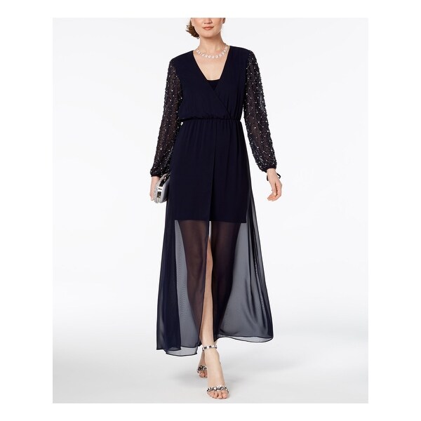 BETSY & ADAM Navy Long Sleeve Full Length A-Line Dress Size 2. Opens flyout.