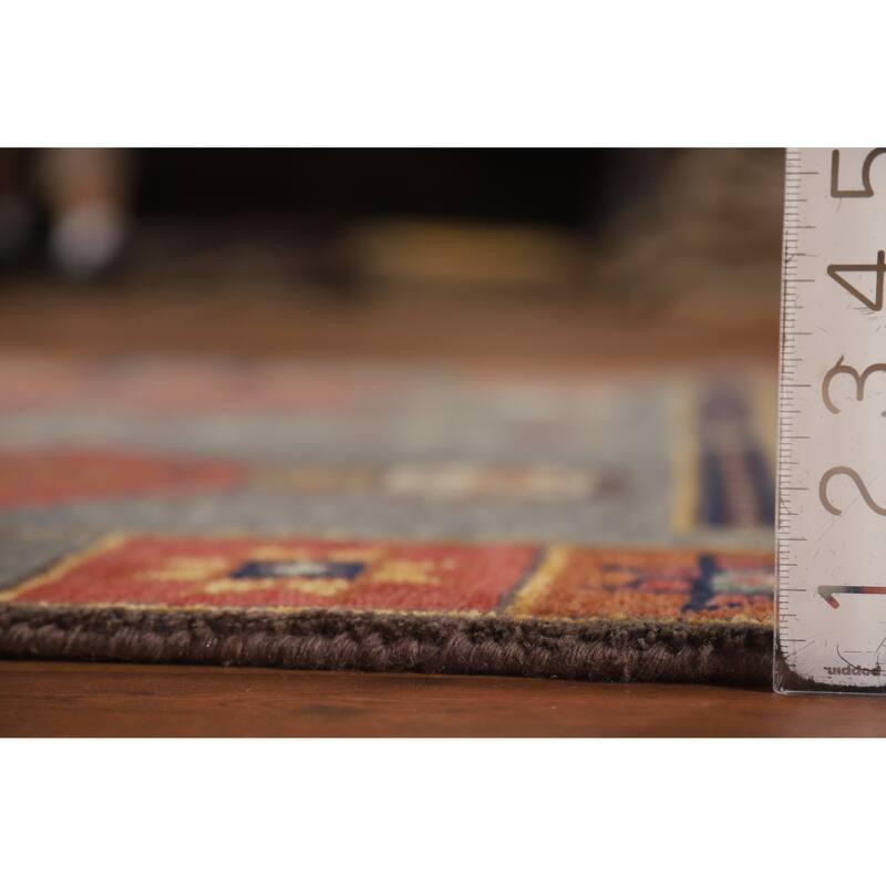 Hand Knotted Oriental 100% Wool Carpet Traditional Tribal Greys & Charcoal Heriz (serapi) Runner Rug - 9' 10'' X 4' 0''