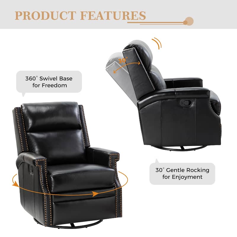 Echidna Transitional Genuine Leather Swivel Rocker Nursery Chair with Nailhead Trim by HULALA HOME