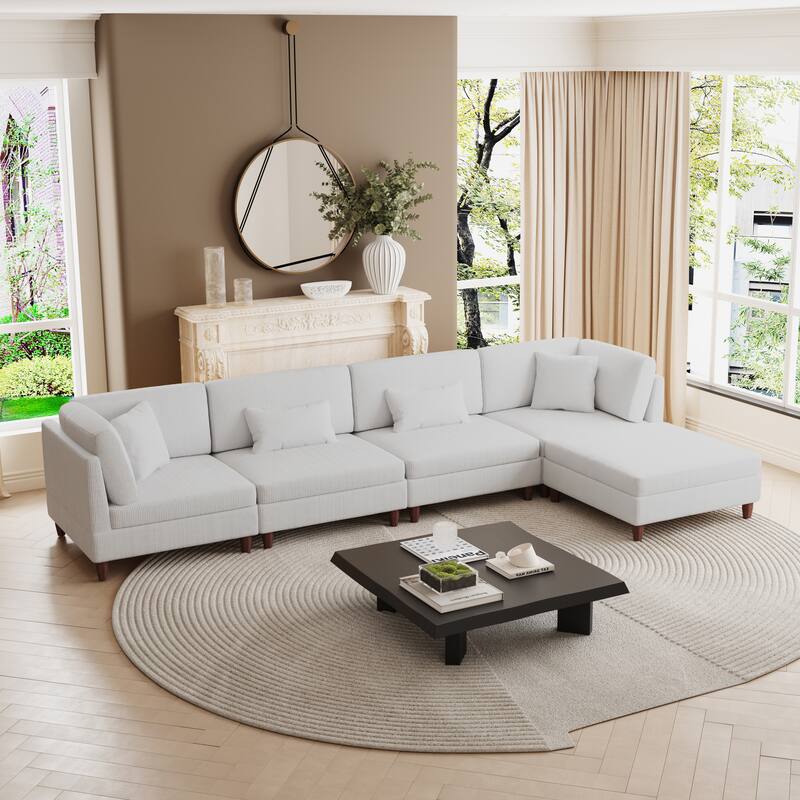 Corduroy Convertible Couch Modular Sectional Sofa with Ottoman