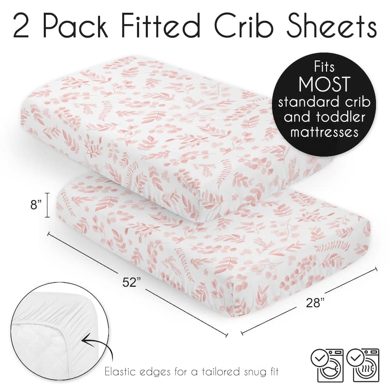 Sweet Jojo Designs Blush Pink White Boho Floral Leaf Girl 2 Pack Fitted Crib Sheets Chic Bohemian Watercolor Botanical Woodland