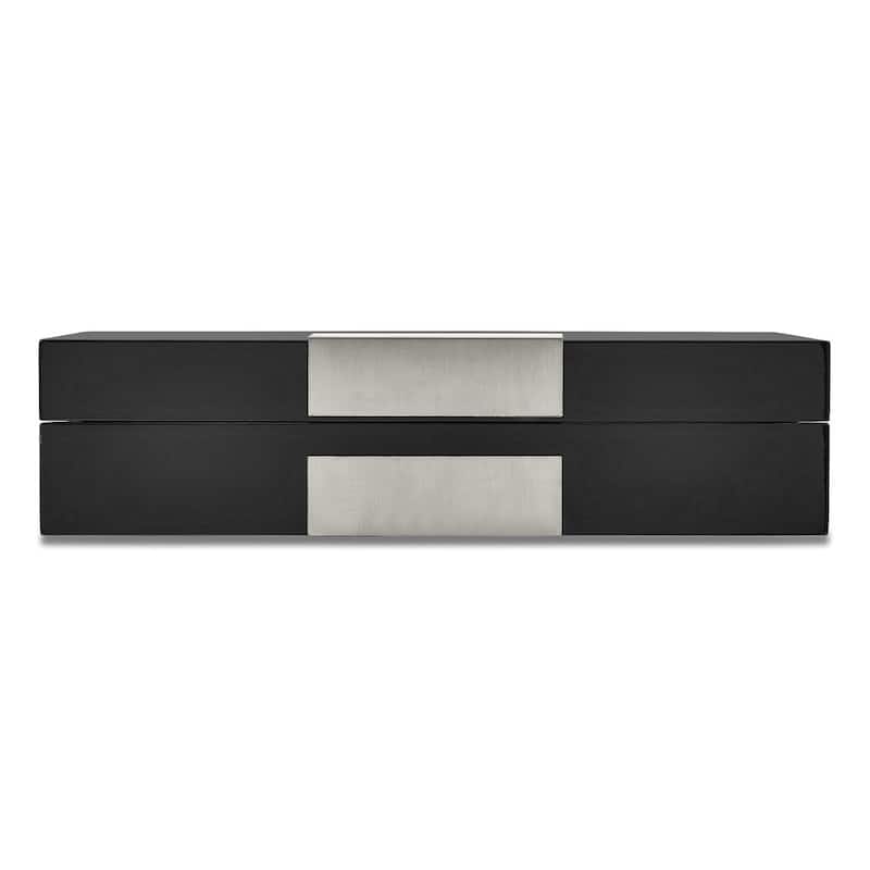 Curata Lacquered Black Finish with Metal Accent Velour Lined Wooden Valet Jewelry Box