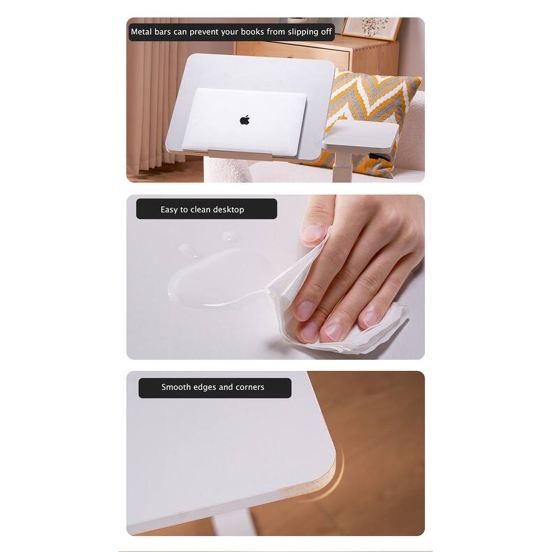 Anmytek Height Adjustable Mobile Overbed Desk with Tilting Top and Wheels White - M