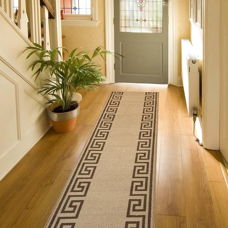 Custom Size Greek Design 31 Inch Wide Non-Slip Stair Runner Rug