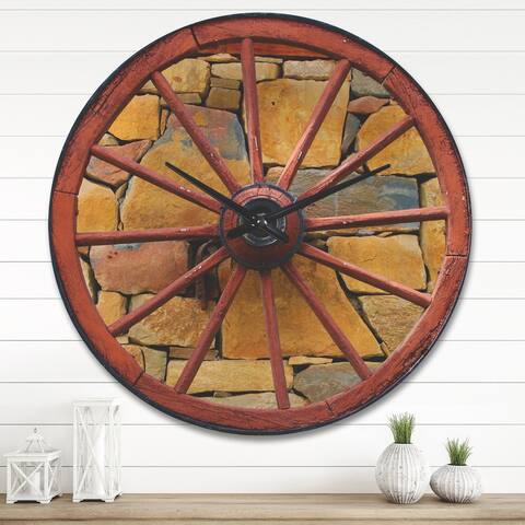 Designart 'Old Wooden Country Wheel' Rustic Wood Wall Clock