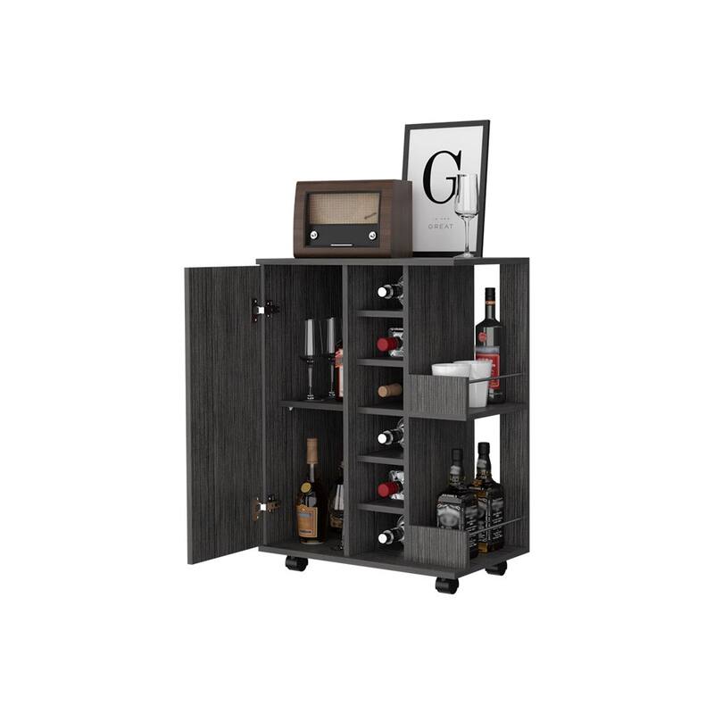 FM Furniture Tennessee Bar Cart, One Cabinet With Division,Black - N/A